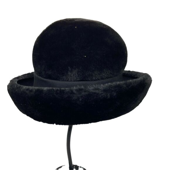 Retro Derby Hat Vintage Chesterfield Original Womens Black Fur Fitted Size 6 3/4 - Picture 4 of 13
